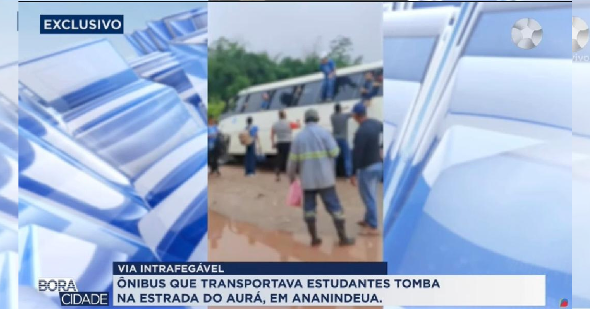 Ônibus escolar atola em estrada precária e alunos escapam pela janela em Ananindeua