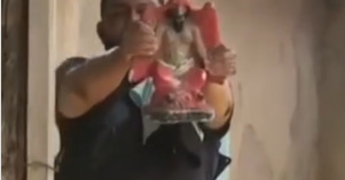 Homem realiza suposto ritual com estátua de Baphomet após corte de energia em Teresina
